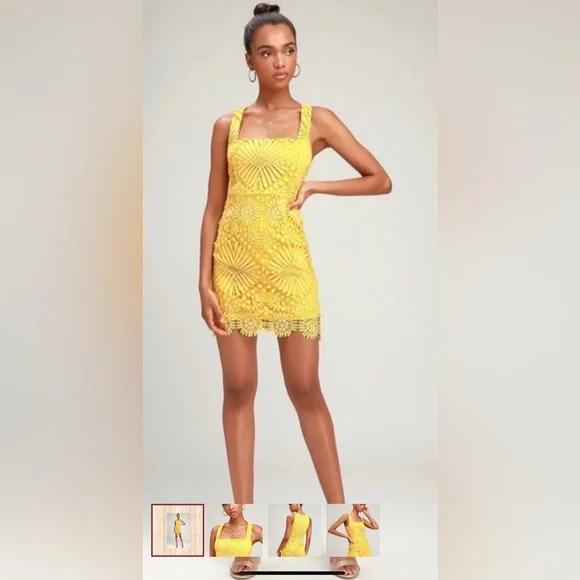 Lulus | Dresses | Lulus Heart Strings Yellow Lace Mini Dress | Poshmark
